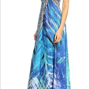 NWT 100% silk turquoise high/low halter maxi dress